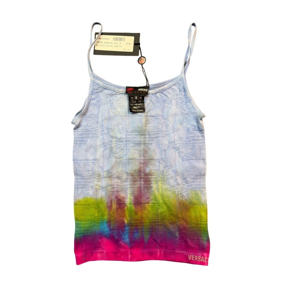 VTG Versace Sport Tie Dye Camisole Tank Top Blue Pink Green Medium Made in Italy